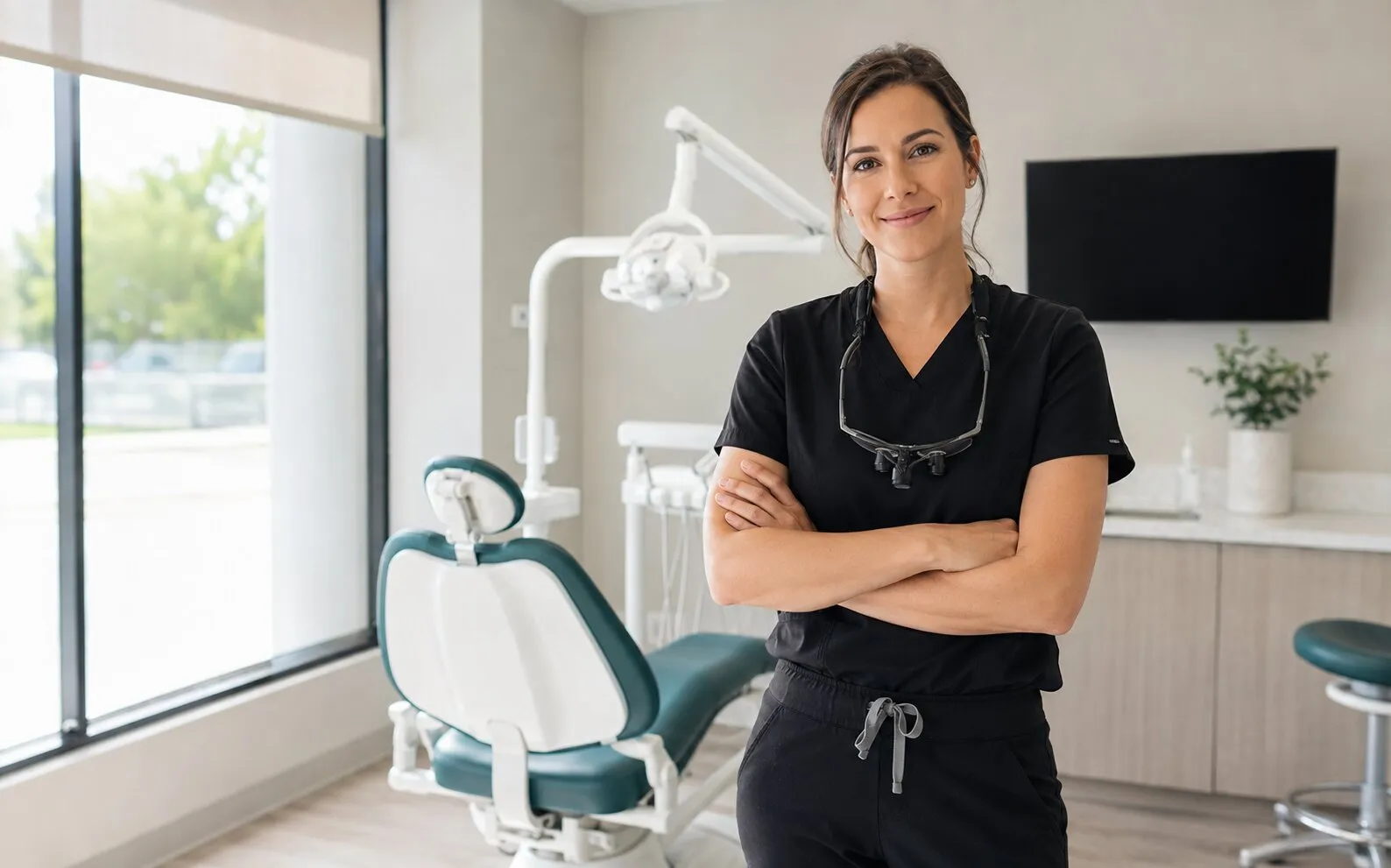 A Regina dentist standing in a bright, modern treatment room.